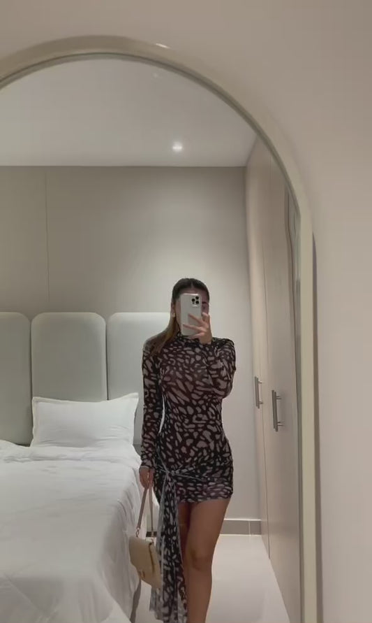 Vestido mesh con print leopardo