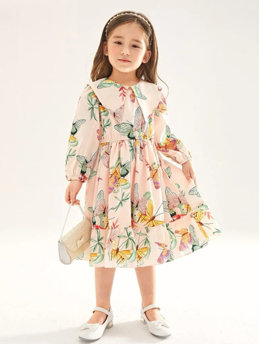 Vestido con estampado de mariposa cuello marinero