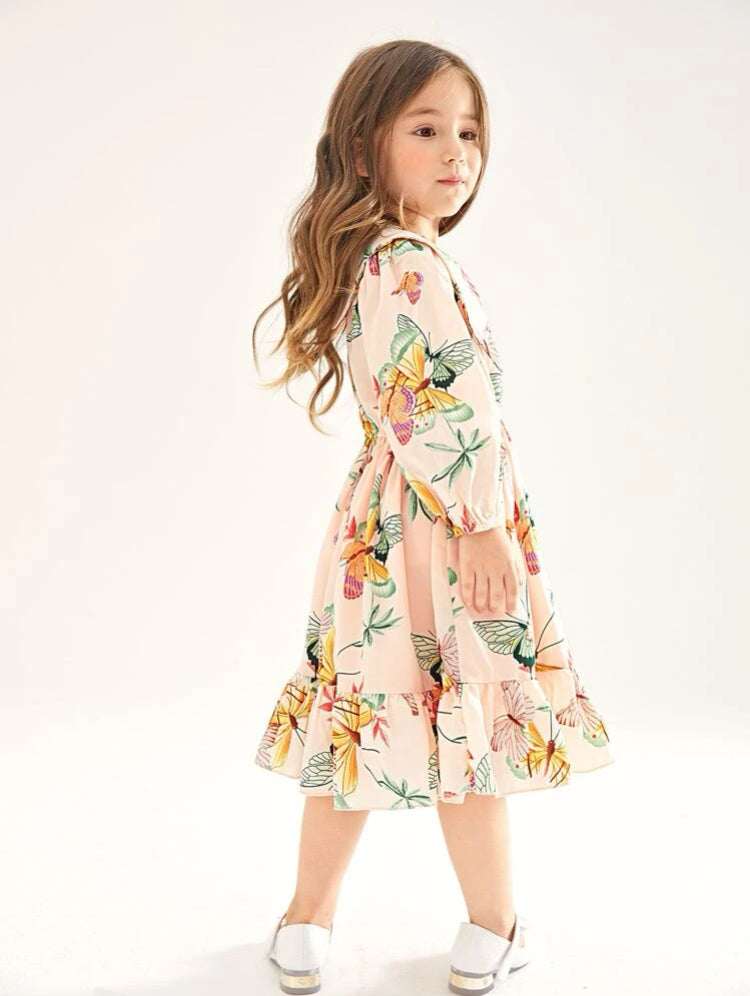 Vestido con estampado de mariposa cuello marinero
