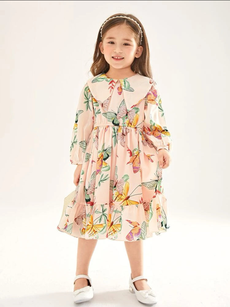 Vestido con estampado de mariposa cuello marinero