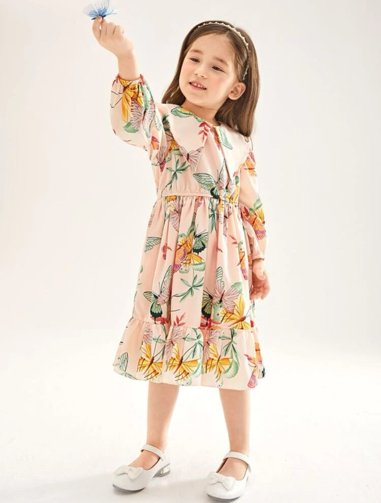 Vestido con estampado de mariposa cuello marinero